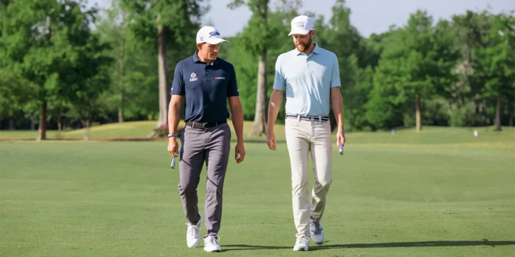 Two golfer walking with modern golf style